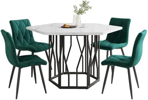 HAUSPROFI Küchen Esstisch Set für Küche Esszimmer Wohnzimmer - 5-teiliges Sechseckiges Esstisch Set mit 4 Stühlen (Grau