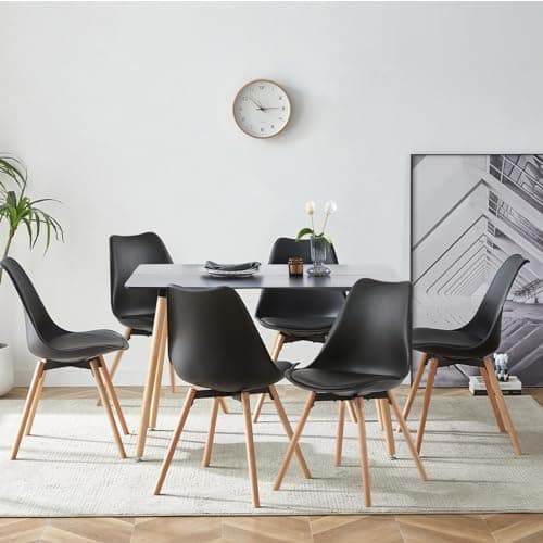 Esszimmergruppe Esstisch mit 4 Stühlen Schwarz Tisch+4 Stühle für Küche Esszimmer Wohnzimmer