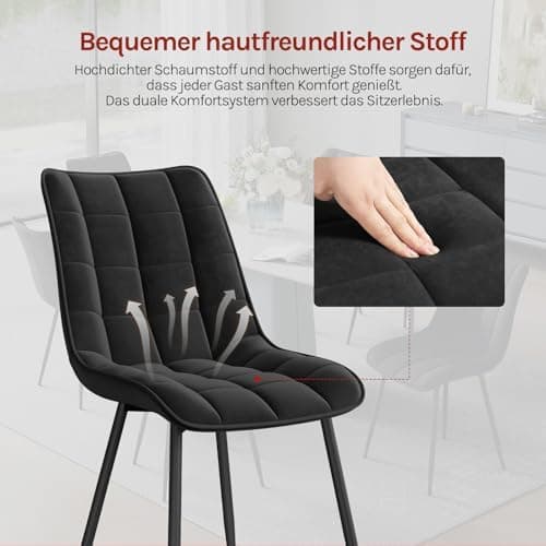 WOLTU Esszimmerstühle 2er Set, gepolstert mit Samt, für Wohn- und Esszimmer, Hochlastige Küchenstühle, Dunkelgrau