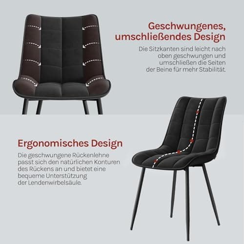 WOLTU Esszimmerstühle 2er Set, gepolstert mit Samt, für Wohn- und Esszimmer, Hochlastige Küchenstühle, Dunkelgrau