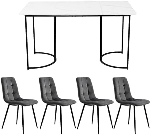 Essstisch Set 4 Stühle + Moderne Küche + Esszimmergruppe (Grau)  
Rechteckiger Esstisch Set 140x80x75 cm + Esszimmerstuh
