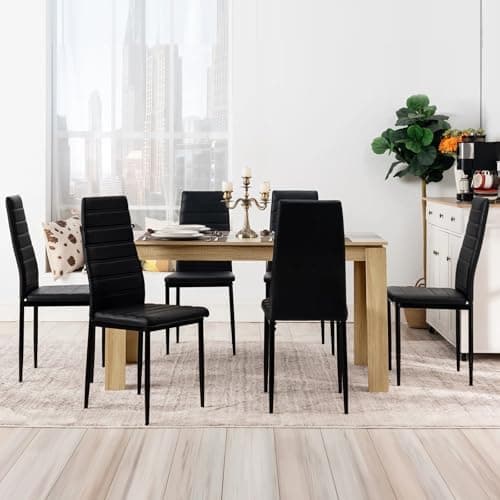 Esszimmergruppe mit 4 Stühlen Esstisch Hochlehner Kunstleder Sitzgruppe für Familie
| 110cm Eiche-Schwarz Tisch + 4 Sch