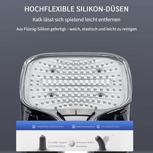 Duschbrause Duschkopf – Wassersparender Duschkopf mit 8 Strahlarten und Stoppfunktion, groß, Silber Chrom