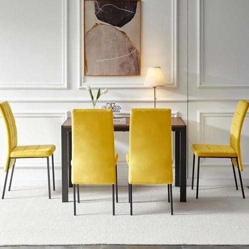 NORDICANA Grauer Esstisch Set 4er Stühle, Rechteckig MDF-Holztisch + Polsterstuhl Samtbezug, für Küche, Büro, Balkon, Re