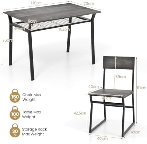 GIANTEX Essgruppe Esstisch Metallrahmen Set für 4 Personen, Esszimmergarnitur Küchentisch Sitzgruppe Industrie culpa