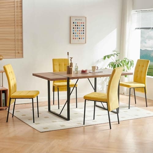 NORDICANA Grauer Esstisch Set 4er Stühle, Rechteckig MDF-Holztisch + Polsterstuhl Samtbezug, für Küche, Büro, Balkon, Re