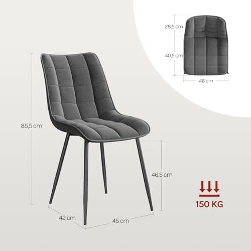 WOLTU Esszimmerstühle 2er Set, gepolstert mit Samt, für Wohn- und Esszimmer, Hochlastige Küchenstühle, Dunkelgrau