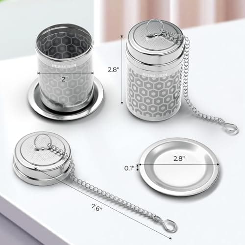 Reinmoson Edelstahl Teesieb für Losen Tee – 5 x 7,1 cm Gewürzei Teeei Groß mit extra feinem Netz – Schwarztee, Rooibos,