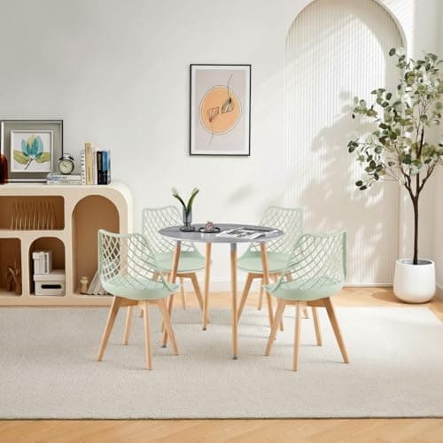 **White Round Dining Table with 4 White Dining Chairs 4 Piece Set for Dining Room, Kitchen, Living Room**
| **White Din