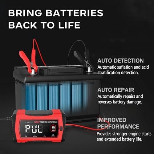 HTRC 16A Autobatterieladegerät, 6V/12V/24V-Ladegerät für Autofahrer, Motorrad- und Rasenmähernutzung, Lithium und LiFePO