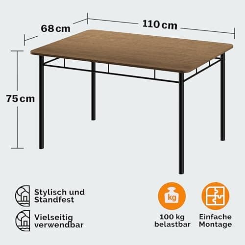 Casaria® Esstisch mit 4 Stühlen Industrial Modern Anthrazit 110x70cm.Set