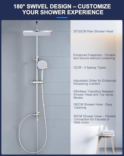 YEAUPE PRO Regendusche 10 Zoll – Edelstahl 304, Hochdruck Kopfbrause mit Selbstreinigenden Düsen und Chromierz[eventscen