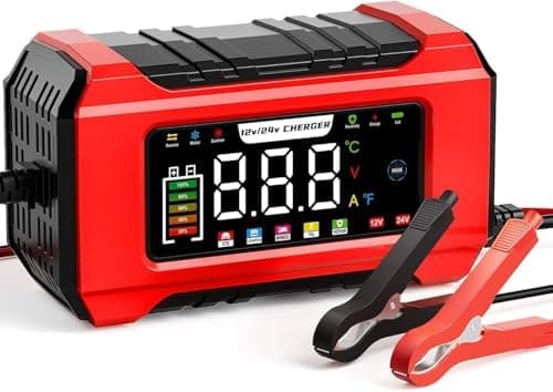Aibeau 12V/24V Intelligentes Auto Ladegerät, 9-Stufen-Ladung mit LCD-Bildschirm für AGM, Gel Blei-Säure- und LiFePO4-Bat