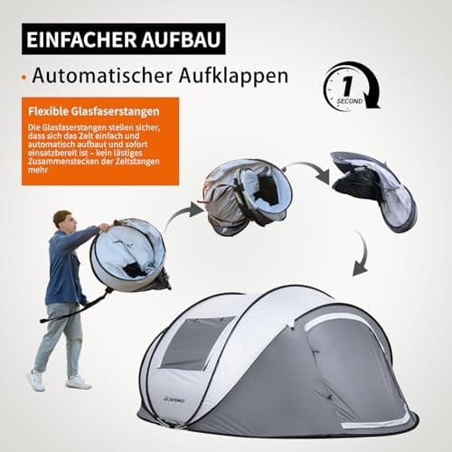 EchoSmile Pop-up-Zelt 4-8 Personen, wasserdicht mit 2 Belüftungsfenstern &.Fail-Safe-Unterstützung, Familienzelt & Outdo