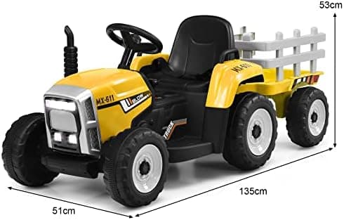 COSTWAY 12V 3-Gang Traktor mit LED Lichtern, Musik & Hupe für Kinder ab 3 Jahre - Grün