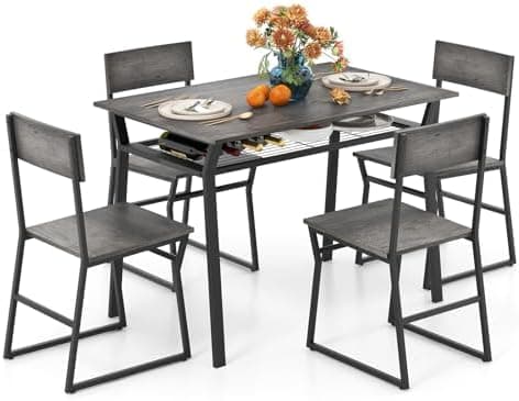 GIANTEX Essgruppe Esstisch Metallrahmen Set für 4 Personen, Esszimmergarnitur Küchentisch Sitzgruppe Industrie culpa