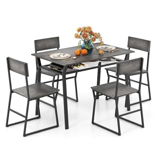 GIANTEX Essgruppe Esstisch Metallrahmen Set für 4 Personen, Esszimmergarnitur Küchentisch Sitzgruppe Industrie culpa