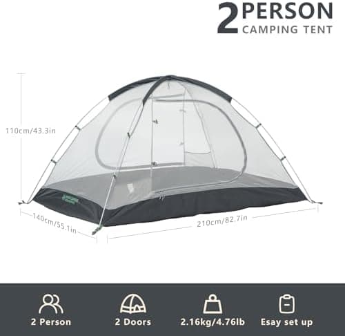 BISINNA 2-Personen-Trekkingzelt | Ultraleicht Wasserdicht & Winddicht | Ideal für Camping & Wandern, beeindruckender Bli