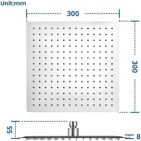Auralum Regendusche Duschkopf 12 Zoll, edelstahlige Selbstreinigende Düsen, 360° Verstellbar, Chrom Recycled Claim Stand