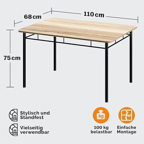 Casaria® Esstisch mit 4 Stühlen Industrial Modern Anthrazit 110x70cm.Set