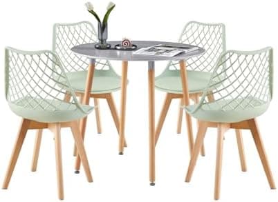 **White Round Dining Table with 4 White Dining Chairs 4 Piece Set for Dining Room, Kitchen, Living Room**
| **White Din