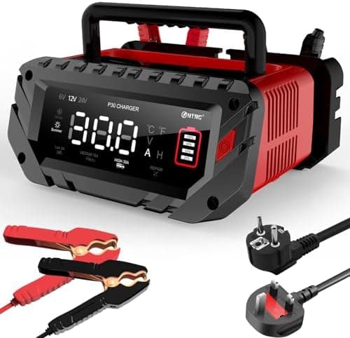HTRC Ladegerät Autobatterie 12V/15A & 24V/10A - Batterieladegerät für KFZ - Auto, Motorrad, Rasenmäher, Boot | Lithium,