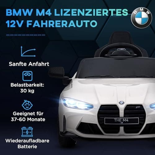 AIYAPLAY Kinder Elektroauto für 3-5 Jahre Kinder - 12V 2,4 GHz Fernbedienung mit Hupe, LED, Musik & Sanftstart - Rot