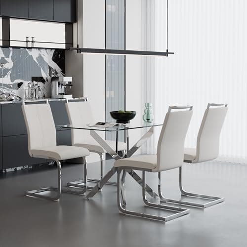 Goldfan Esstisch Set für Küche, Esszimmer & Wohnzimmer (110cm, Schwarz) mit Kunstleder Stühlen
| Goldfan Rechteckiger G