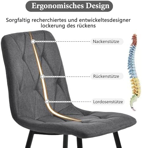 Essgruppe Esstisch mit 4 Stühlen Set für 4 Personen, Rechteckiger Esstisch 117x68x75 cm mit Schwarz Metallbeinen, Grau S