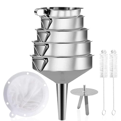 Edelstahl Trichter Set für Küche mit Griff und Sieb 200 Mesh Filter Reinigungsbürste Einfülltrichter 9 Stk