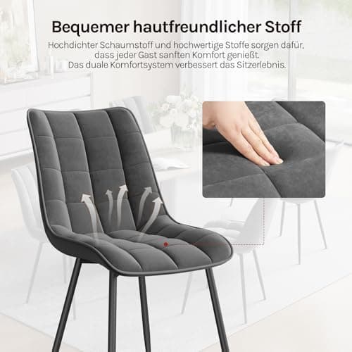WOLTU Esszimmerstühle 2er Set, gepolstert mit Samt, für Wohn- und Esszimmer, Hochlastige Küchenstühle, Dunkelgrau