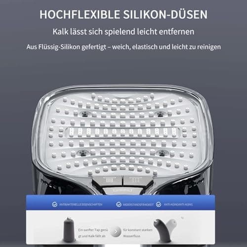 Duschbrause Duschkopf – Wassersparender Duschkopf mit 8 Strahlarten und Stoppfunktion, groß, Silber Chrom