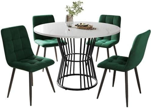 HAUSPROFI Esstisch Set Grün+Schwarz 5-teilig 100x75cm Küchenübersetzung Esszimmergruppe Modern Design Holzmöbel für Küch