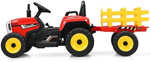 COSTWAY 12V 3-Gang Traktor mit LED Lichtern, Musik & Hupe für Kinder ab 3 Jahre - Grün