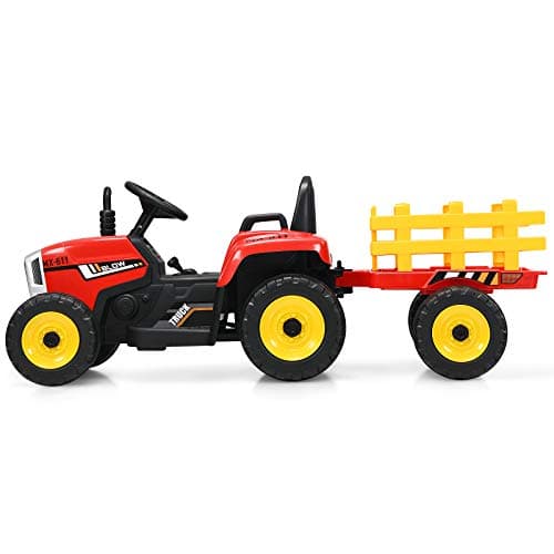 COSTWAY 12V 3-Gang Traktor mit LED Lichtern, Musik & Hupe für Kinder ab 3 Jahre - Grün