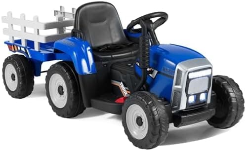 COSTWAY 12V 3-Gang Traktor mit LED Lichtern, Musik & Hupe für Kinder ab 3 Jahre - Grün