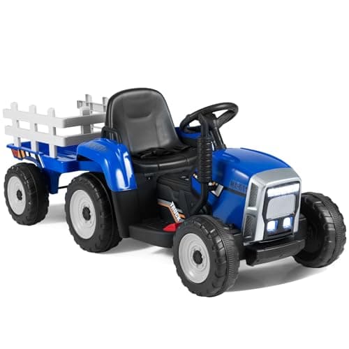 COSTWAY 12V 3-Gang Traktor mit LED Lichtern, Musik & Hupe für Kinder ab 3 Jahre - Grün
