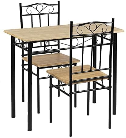 Esszimmer-Set mit Esstisch und 4 Stühlen, Buchenholzmaserung, weiße Metallbeine, perfekt für Esszimmer und Küche, präch