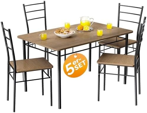 Casaria® Esstisch mit 4 Stühlen Industrial Modern Anthrazit 110x70cm.Set