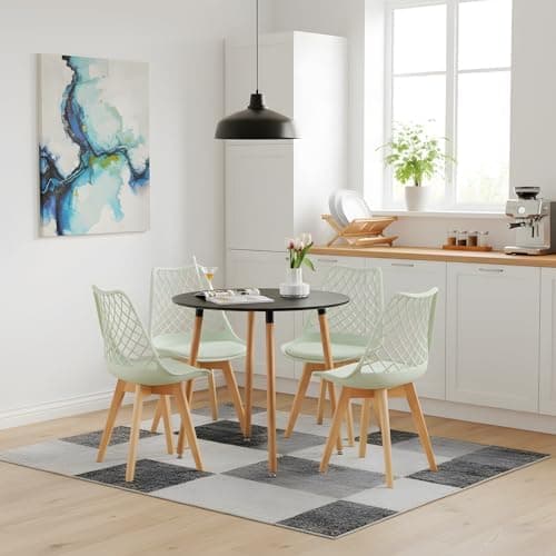 **White Round Dining Table with 4 White Dining Chairs 4 Piece Set for Dining Room, Kitchen, Living Room**
| **White Din