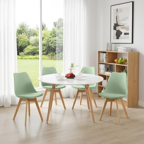 H.J WeDoo Skandinavisches Esszimmer Esstisch Set mit 4 Stühlen Eiscreme-Grün 100cm