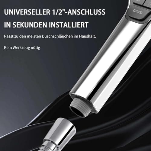 Duschbrause Duschkopf – Wassersparender Duschkopf mit 8 Strahlarten und Stoppfunktion, groß, Silber Chrom