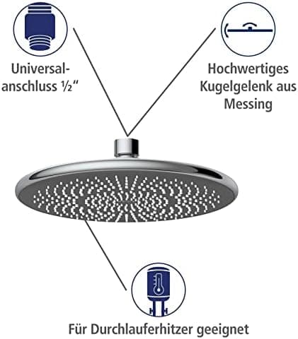 Wenko Wasserspar Regenduschkopf - Wassersparende Kopfbrause mit ABS,chromfarbener Rand, Ø 22,5 cm - Wasserspar-System