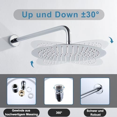 JOHO Edelstahl Regendusche Duschkopf, Quadratisch 12 Zoll Anti-Kalk-Düsen, für Badezimmer und Wellnesszimmer mit Chromtö