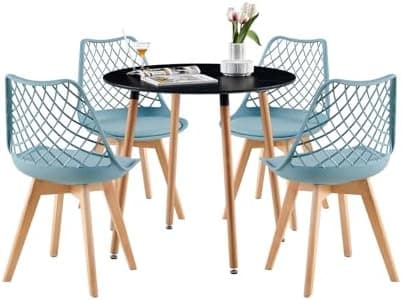 **White Round Dining Table with 4 White Dining Chairs 4 Piece Set for Dining Room, Kitchen, Living Room**
| **White Din