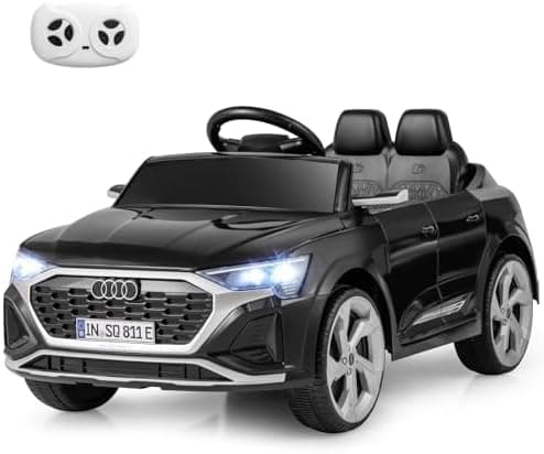 COSTWAY Kinder Elektroauto Audi SQ8 Schwarz für 3+ Jahrige Kinder in 12V 3-Gang Konfiguration mit Fernbedienung, Hupe un