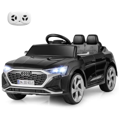 COSTWAY Kinder Elektroauto Audi SQ8 Schwarz für 3+ Jahrige Kinder in 12V 3-Gang Konfiguration mit Fernbedienung, Hupe un