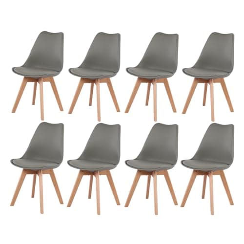 Esszimmergruppe Esstisch 120CM Rechteckig Holz + 4er Stühle grau Eiche-Weiß Tischbein für Wohnzimmer Küche Büro