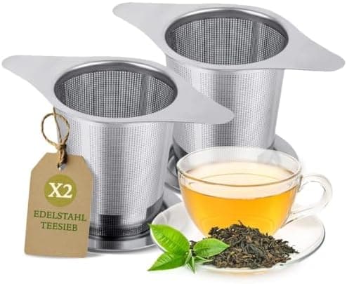 Teesieb für Losen Tee - Hochwertiger Edelstahl Teefilter mit Griff und Tropfschale - Saubere Zubereitung und Optimale Fi