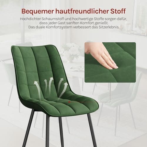 WOLTU Esszimmerstühle 2er Set, gepolstert mit Samt, für Wohn- und Esszimmer, Hochlastige Küchenstühle, Dunkelgrau